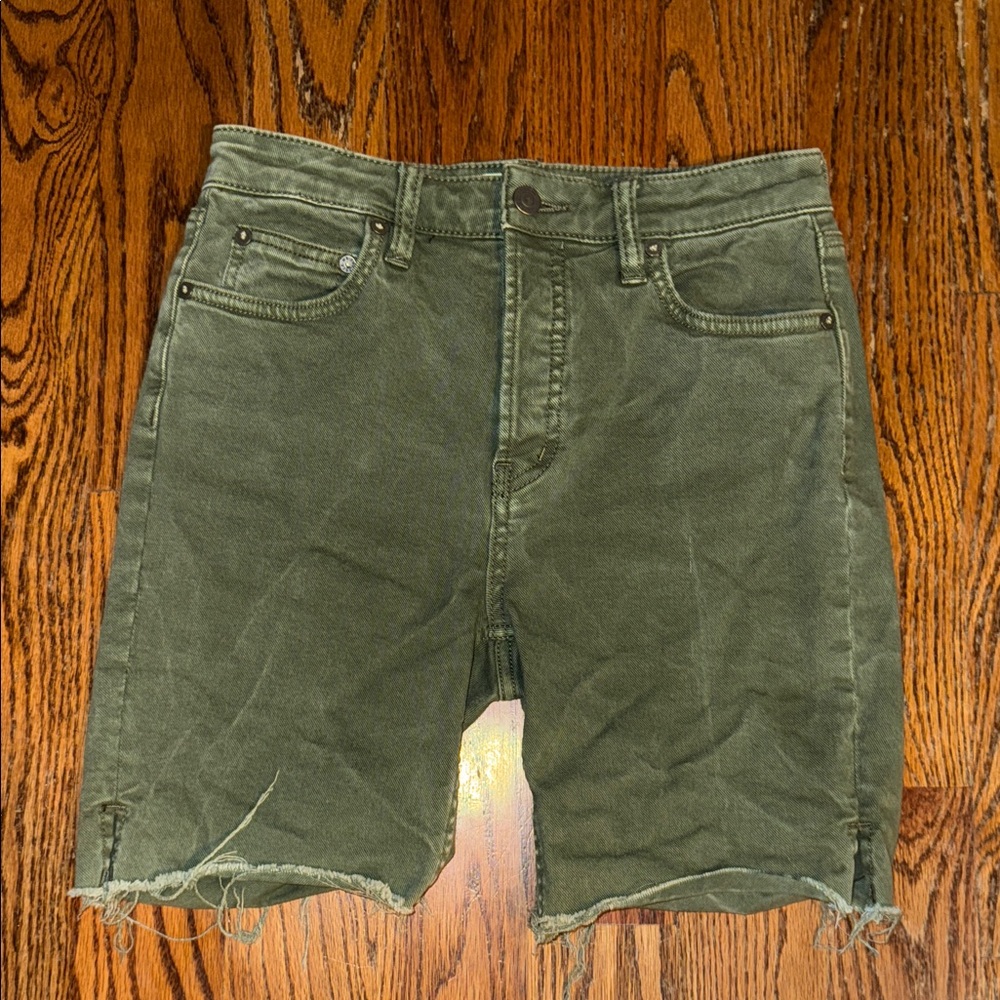 Free People Green Denim Shorts 7” *stretchy and high waist